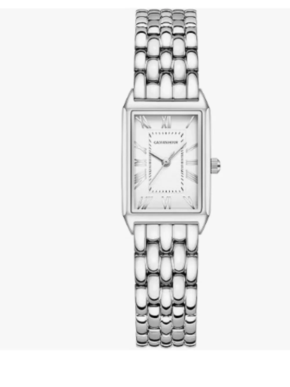 Gold Watches for Women with Vintage Rectangular Case,White Roman Dial,Stainless